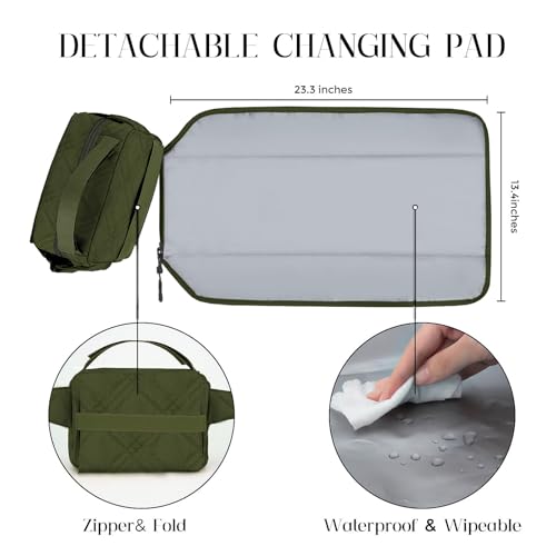 Image of Small Diaper Bag with Portable Changing Pad, Mini Crossbody Diaper FannyPack with Wipes Pocket, Women Waist Bag for Travel (Quilted Olive Green, Large)