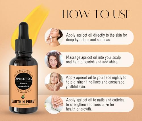 Image of Earth N Pure Apricot Oil (Khumani Oil) Cold Pressed, Natural and Therapeutic Grade 15 ml