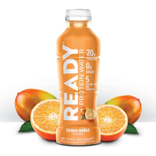 Image of Ready Cleat Protein Water, Orange Mango, 20g Whey Protein Isolate, 12 Pack | 0 sugar, Low-calorie sports drink with electrolytes & essential amino acids for hydration & recovery; 16.9 fl oz