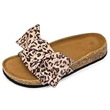 HOMEHOT Womens Cork Footbed Slides Sandals with Arch Support Casual Flat Slippers color leopard size 9