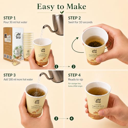 Image of HI TEA Ginger Green Tea | Just Add Hot Water | Instant Green Tea Cups | 8 Cups /Box | Metabolism & Digestion Support