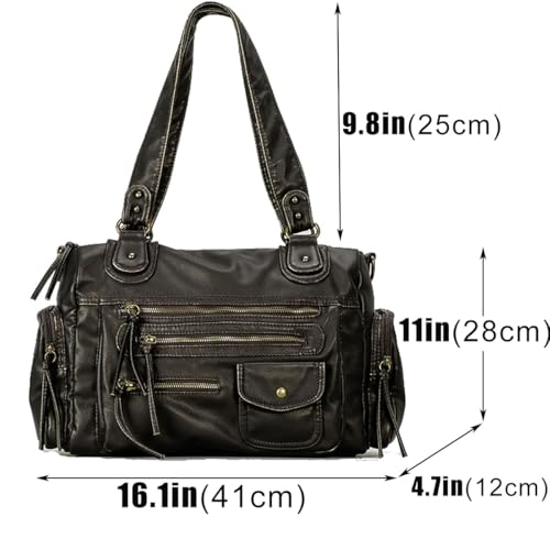 Rivet Crossbody Bag for Women,Large Retro Satchel Washed Leather Handbag Purse,Vintage Summer Hobo Shoulder Work Bag2