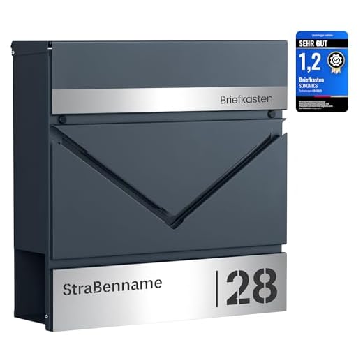 SONGMICS Briefkasten personalisiert, lasergraviertes Namensschild und Hausnummernschild, Postkasten, Zeitungsfach, V-förmiges Sichtfenster, Schloss, modern, anthrazit-silbern GMB080D01V1