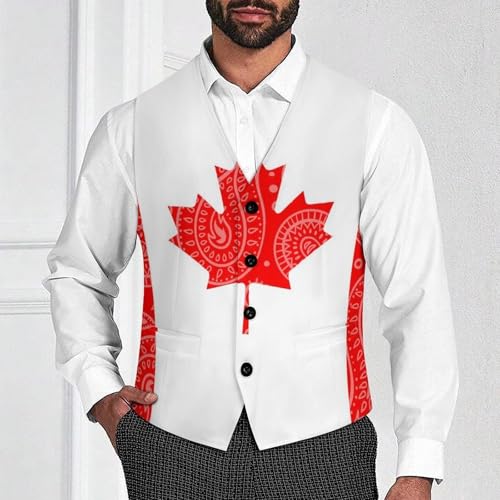 Canadian Flag Paisley Pattern Novelty Men's Suit Vest Funny Formal Dress Vests Business Waistcoat2