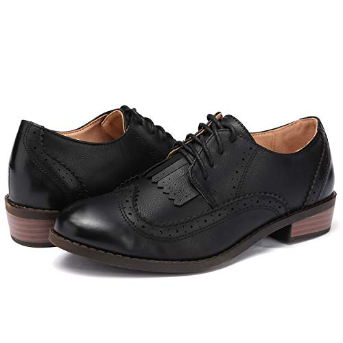 Odema Sapato social feminino clássico com bico redondo bico baixo bico redondo sapato social, Preto,