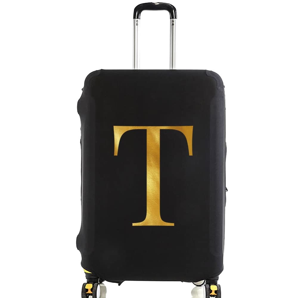 initial letter Printed Design Travel Trolley Case Cover Protector Washable Suitcase Cover Luggage Storage Covers for 18-28 Inch Luggage Cover (Gold T, S (18-21 inch Luggage))