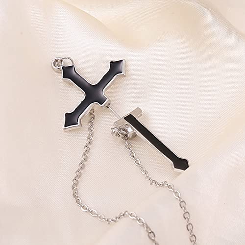 Cross Earrings For Women Men Gothic Earrings Black Punk Earrings Sword Earrings Cool Puncture Ear Stud Earrings Long Chain Cross Sword Ear Piercing Earrings Jewelry (Black) #TOP2