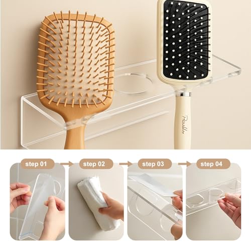 2 Stück Haarbürstenhalter mit 3 Löchern, Wandhalterung Kammhalter für Badezimmer, ideal zur Aufbewahrung von Kämmen, Bürsten und heißen Styling-Tools, praktischer Organizer für Bad & Frisiertisch