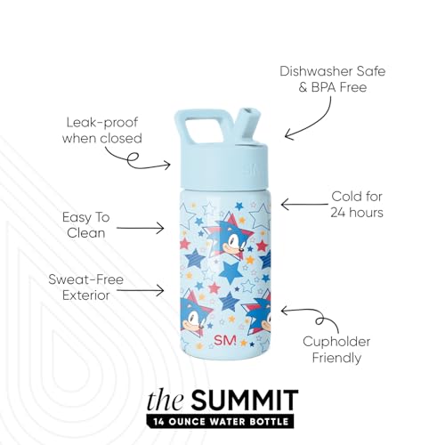 Image of Simple Modern Kids Summit Water Bottle with Straw Lid | SEGA Sonic the Hedgehog 14oz Stainless Steel Cup Insulated Tumbler for Toddlers, Boys, Girls, School | Sonic Stars