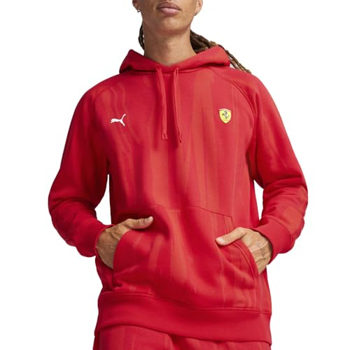 PUMA Mens Scuderia Ferrari Race All Over Print Hoodie Athletic Outerwear Casual Drawstring - Red3