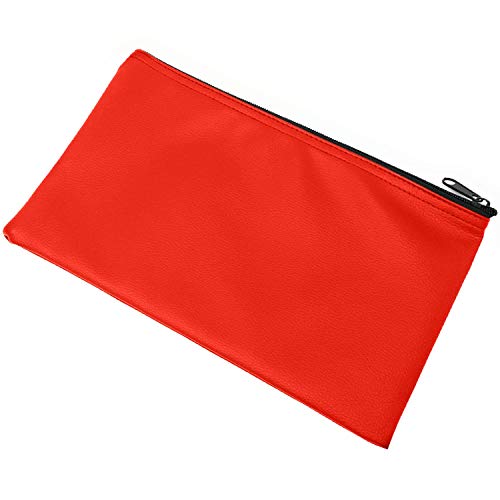 Money Bank Deposit Bag with Zipper | 11x6 inch | Red | Durable Leatherette Money Cash Coin Check Wallet Pouch for Men & Women with Framed ID Window and Blank Card | by GIDABRAND (1)