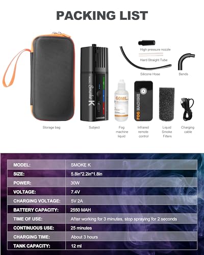 LENSGO Nebelmaschine, tragbare Nebelmaschine für den Innenbereich, für Fotografie, Outdoor-Fernbedienung, für Halloween-Party, Weihnachten, Hochzeit