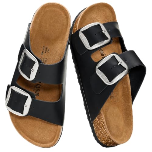 Image of Project Cloud 100% Genuine Leather Footbed Sandals for Women 2026 Comfortable Beach Essentials Womens Sandals Memory Foam Vacation Essentials Slides for Women Footwear (Santorini)