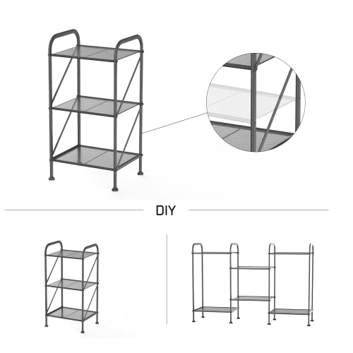 Dmplus 3-Tier Expandable Shelving Rack, Set Of 2 End Table With Adjustable Shelf, Plant Stands, Standing Shelf Units For Living Room, Bedroom, Kitchen, Bathroom, Office, Charcoal Black Ssr01B2 #TOP4