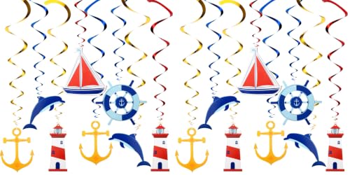 Image of WILLBOND 20 Pieces Nautical Hanging Swirl Cruise Ship Anchor Nautical Sailor Theme Party Decorations for Birthday Baby Shower Bachelorette Party Supplies (Pack of 2)