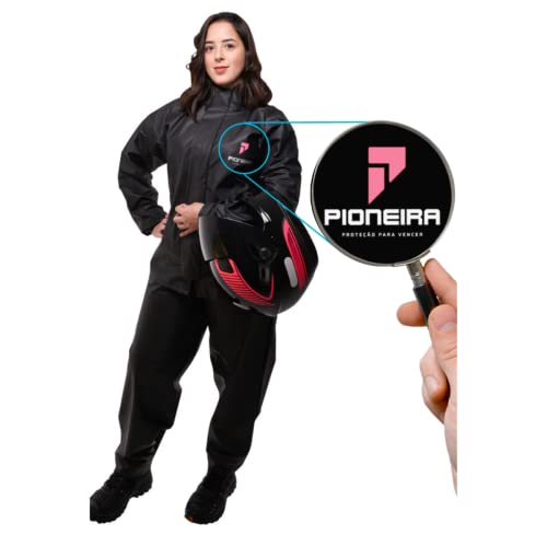 Conjunto Capa de chuva Feminina Motoqueiro Tamanho GG PVC 0,28mm Combate Com Gola Preto Pioneira - 2900-F-PRE-XG