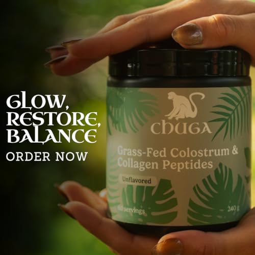Chuga Grass Fed Colostrum & Collagen Peptides 60 Servings | Enhances Hair & Nails | Glowing Skin | Gut Wall Strengthening