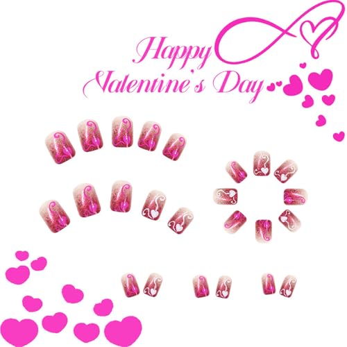 24 個ハートフルカバー爪にスティックバレンタインデー付け爪フレンチチッププレス爪ショートスクエアアクリル爪