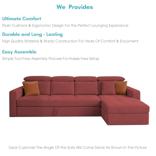 Image of Casaliving Gagnon RHS 6 Seater L Shape Corner Sofa Cum Bed for Living Room (Maroon Fabric) Premium Fabric Sofa