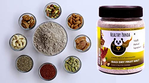 Image of HEALTHY PANDA Organic Sprouted Ragi Dry Fruit Malt /Sprouted Ragi Health Mi x, Ragi Drink, Sprouted Millet Mi x, Sprouted Finger Millet - 125 Gram