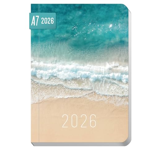 Häfft Taschenkalender 2026 klein A7 Summer Beach Wochenkalender mit Feiertagen DE/AT Monats- & Ferienübersicht To-do & Notizseiten 128 Seiten