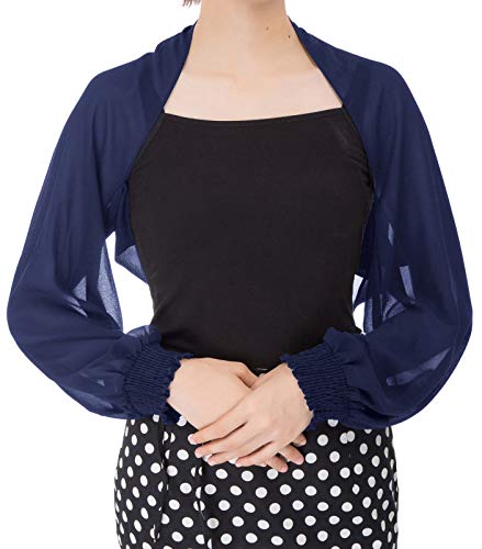 Kate Kasin Sheer Chiffon Shrug Bolero Jackets for Women, Navy Blue, XL