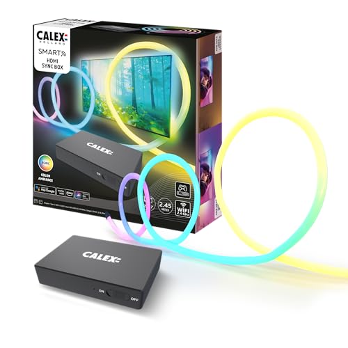 Calex Caja Smart HDMI Sync, Incluye Tira LED de 2,45 m para TV de 55–65'', retroiluminación Sincronizada para Gaming y películas