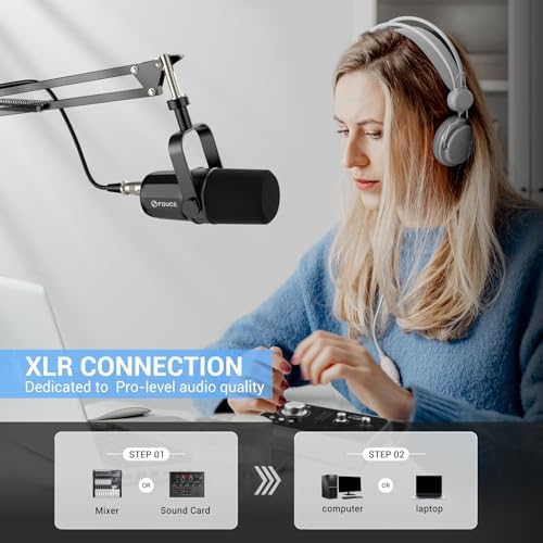 FDUCE XLR Dynamic Microphone for Vocal Recording, Podcasting, Gaming, Live Streaming&Broadcasting, All Metal Cardioid Mic, Voice-Isolating Technology, with Boom arm SL40X+