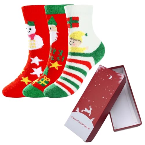 3 Pairs Funny Christmas Socks Ladies Motif Stockings Warm Winter Fuzzy Socks with Gift Box4