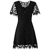 Summer Lace Dresses for Women Casual Party Chic Flattering Short Sleeve Round Neck Wedding Guest A Line Cocktail Dress 910 Black L
