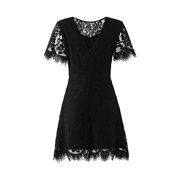 Summer Lace Dresses for Women Casual Party Chic Flattering Short Sleeve Round Neck Wedding Guest A Line Cocktail Dress 910 Black L
