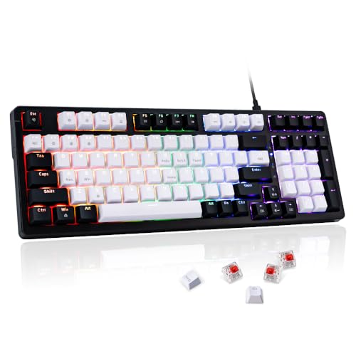WJX Mechanical Gaming Keyboard with Dynamic RGB Backlit, Hot-Swappable Switches, Gasket-Mounted Design, PBT Keycaps, Compact Layout with 98 Keys, Anti-Ghosting Esports Keyboard for PC/Mac (White)