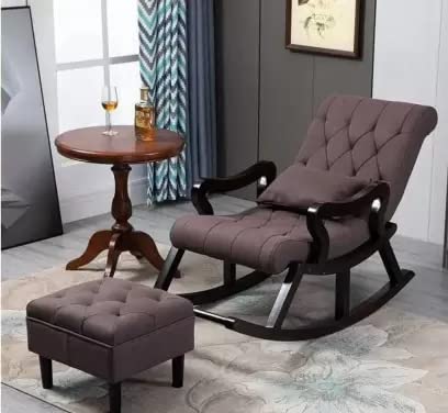 woodnesia Sheesham Rocking Chair/Colonial Rocking Chair/Traditional Rocking Chair with footrest (Brown Chair with Table)