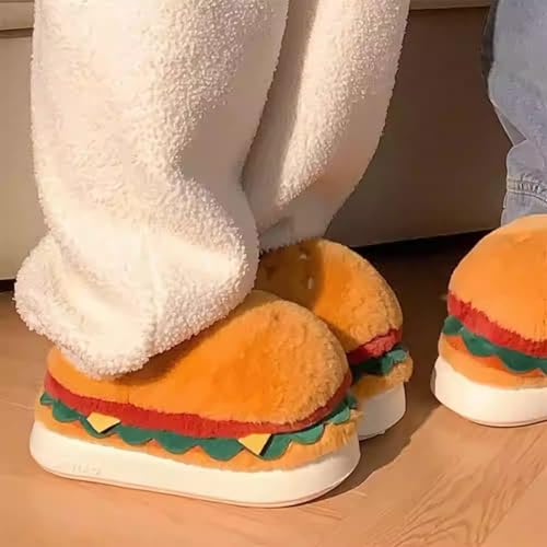 Fun Cute Burger Plush Slippers for Men & Women, Winter Warm Creative Fuzzy Couple Home Shoes2