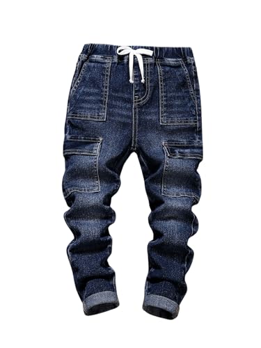 WDIRARA Toddler Boy's Cargo Denim Pants Elastic Waist Skinny Jeans with Pockets Blue