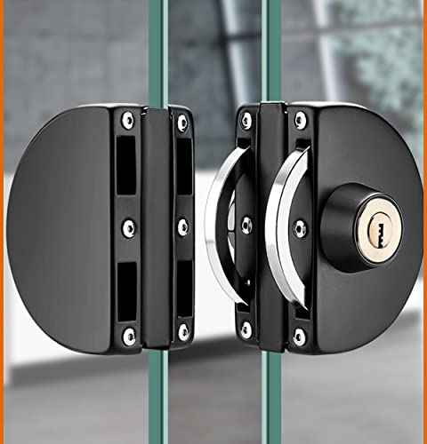 Qrity Glass Door Lock Double Central Sliding Tempered Glass Door Lock for 10~12mm Thickness, Black