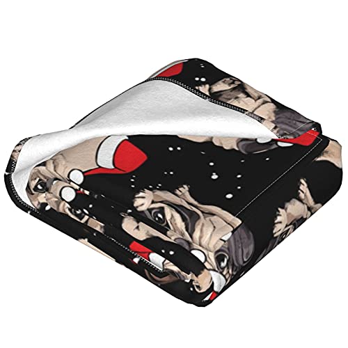 Christmas Pug Dog Fleece Throw Blanket Soft Lightweight Warm Cozy Plush Blanket For Couch Bed Sofa 60"X50" #TOP5