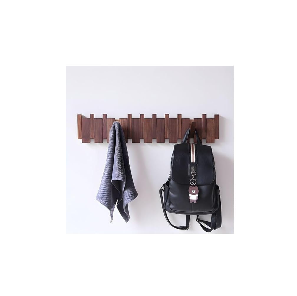 KALAHARI Modern Wooden Wall Mount Coat Rack, Decorative Hanging Organizer with Multiple Hooks, Natural Wood Finish, Space-Saving Design for Entryway, Hallway (Straight 6 Hook) 3