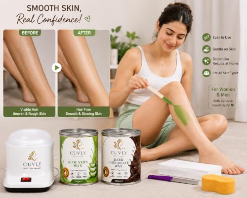 Image of Wax Heater Machine Waxing Kit Combo Machine Aloe VeraWax (550 gm) ChocolateWax (550 gm), Strips (70pcs), Spatula(Kinfe),Sponge (Example: Extra Large Wax Aloe Vera, Chocolate Cream Wax)