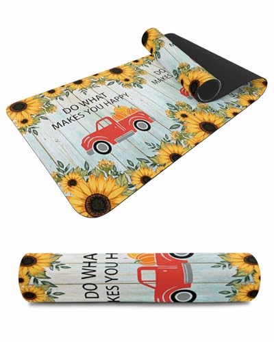 Debedcor Heat Proof Table Pads Waterproof Decorative, Fall Red Truck Non-Slip Table Countertop Protector, Rustic Pumpkins Sunflower Wooden Insulation Mat for Kitchen Room, 40 x 12 Inches