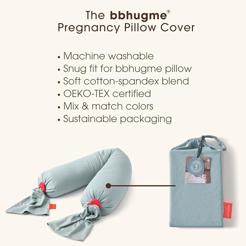 Image of bbhugme Pregnancy Pillow Cover - Cotton Jersey Fabric - Fits bbhugme Pregnancy Pillow for Side Sleeping - Cover Only, Pregnancy Pillow Sold Separately, Eucalyptus