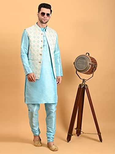 Image of Uri and MacKenzie Men's Silk Blend Kurta Pajama with Designer Ethnic Nehru Jacket /Modi Jacket