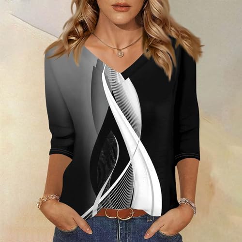 HTHLVMD Womens 3/4 Length Sleeve Tunic Tops Summer Fall Outfits 2025 Three Quarter Sleeve Casual V Neck T Shirts for Women