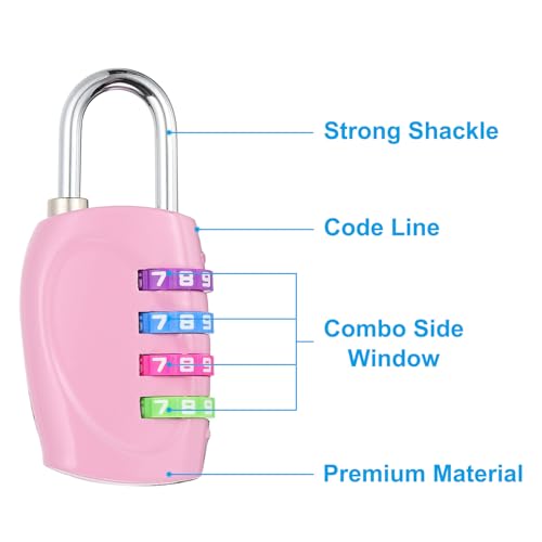 Image of PATIKIL Combination Lock, 2Pcs 4 Digit Outdoor Padlock Waterproof Locker Lock for Luggage Suitcase, Gym Locker, Fence, Filing Cabinets, Toolbox, Gate, Pink with Colorful Wheel