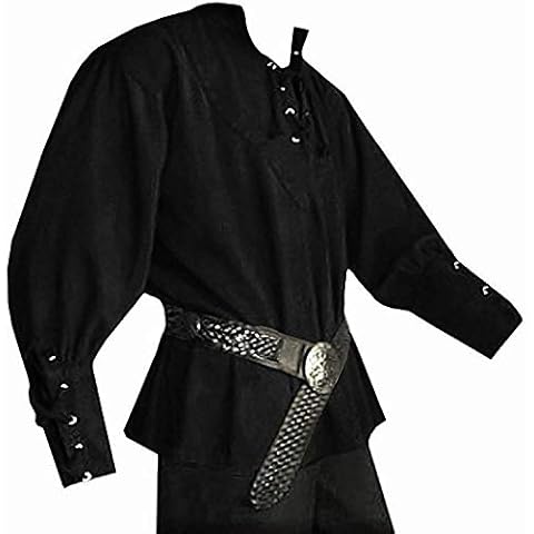 Mens Medieval Pirate Viking Renaissance Costume Adult Lace up Mercenary Scottish Wide Cuff Shirt Jacobite Ghillie Tops Cover