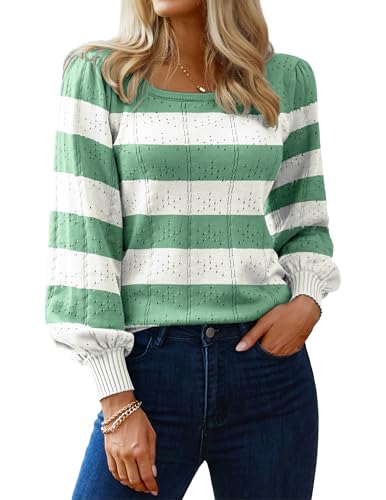 Image of HOTOUCH Sweaters for Women 2026 Fall Trendy Tops Casual Puff Sleeve Square Neck Cute Tunic Pullover Blouses XS-XXL