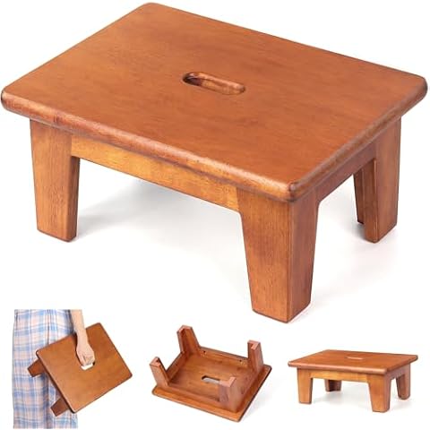 Wooden Step Stool (16.5"D x 12"W x 6.5"H) No Assembly Needed, Bed Steps for High Beds for Adults - Natural Solid Wood One Step Stool, Heavy Duty- Holds up to 600Lbs- Perfect Safety (Light Brown Color) Cover