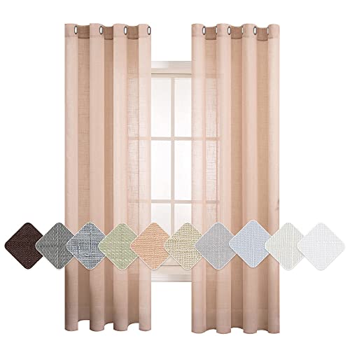 MIULEE Leinenoptik Voile Vorhänge Ösen 2er Pfirsich 140x160cm – Ansicht 1