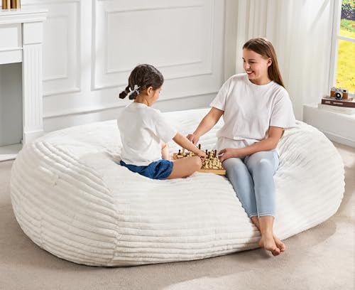 Image of Hobestluk 5FT Bean Bag Chairs Adult Bean Bag with Portable Handle Comfy Large Bean Bag Lounge Chair with Removable Cover for Living Room Bedroom (Stripe White, 5FT)