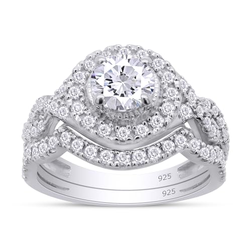 Bridal Ring Set For Women, 2.00 Carat (Ctw) Center 6MM Round Shape Lab Grown Diamond Halo Infinity Engagement Wedding Ring Set In 14K Gold Over Sterling Silver Jewelry Gifts For Her2